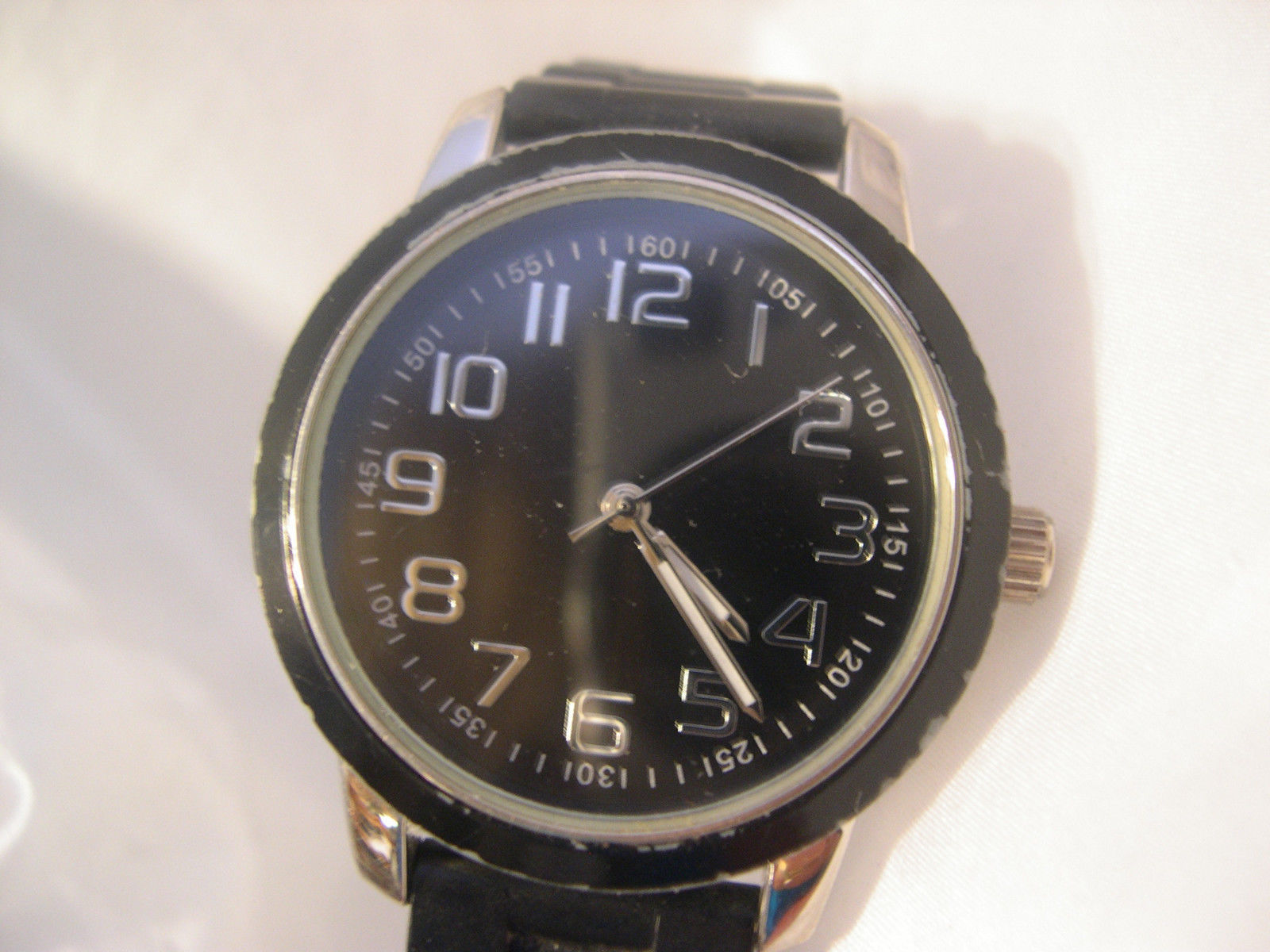 M14, Xhilaration Mens Silver Tone Watch, 9" Silicon Band, Black Face, w