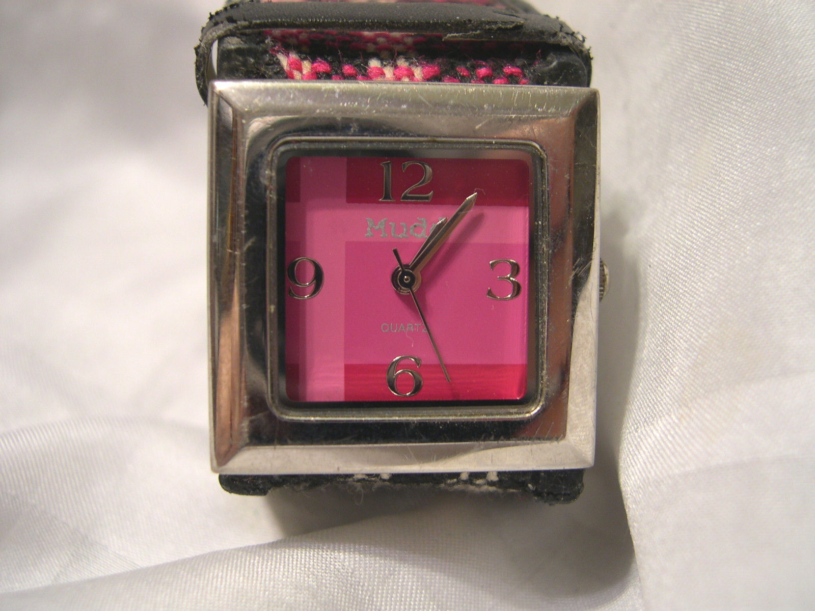 Primary image for L28, Mudd, Ladies Hot Pink Watch, 8" Pink Plaid Band  w/b