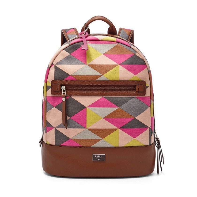 HandbagFossil Dawson Backpack Pink Multi Cotton Zipper Closure Shoulder Bag Tote - Handbags & Purses