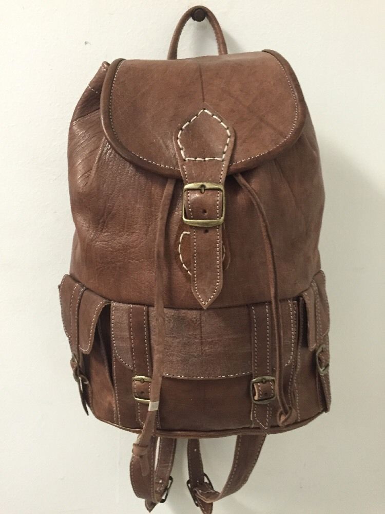 Handmade Genuine Leather Backpack Rugged Rustic Travel Bag in Brown M ...