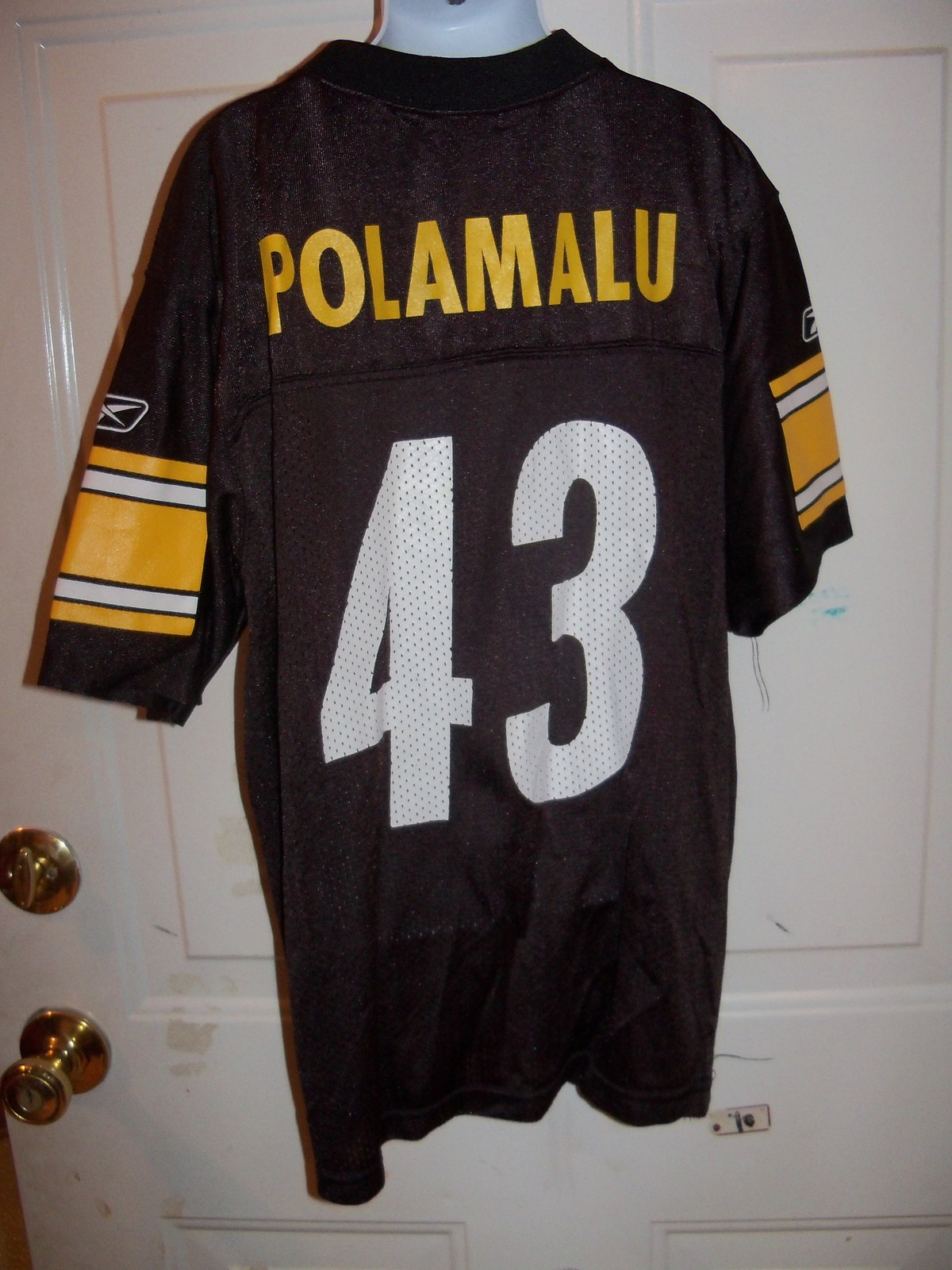 TROY POLAMALU 43 PITTSBURGH STEELERS AWAY AUTHENTIC REEBOK FOOTBALL JERSEY  sz 52