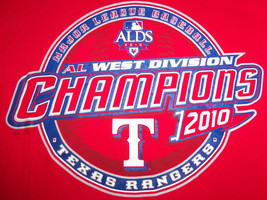 MLB Texas Rangers Baseball 2010 West Division Champs Red Graphic T Shirt... - $17.17