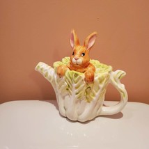 Rabbit Teapot, Bunny in Cabbage, Vintage 1990 Mitchel Wu, collectible tea pot image 8
