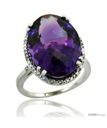 Size 6 - 10k White Gold Diamond Halo Large Amethyst Ring 10.3 ct Oval St... - $812.75