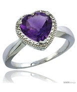 Size 6.5 - 10K White Gold Natural Amethyst Ring Heart-shape 8x8 Stone Di... - $450.02