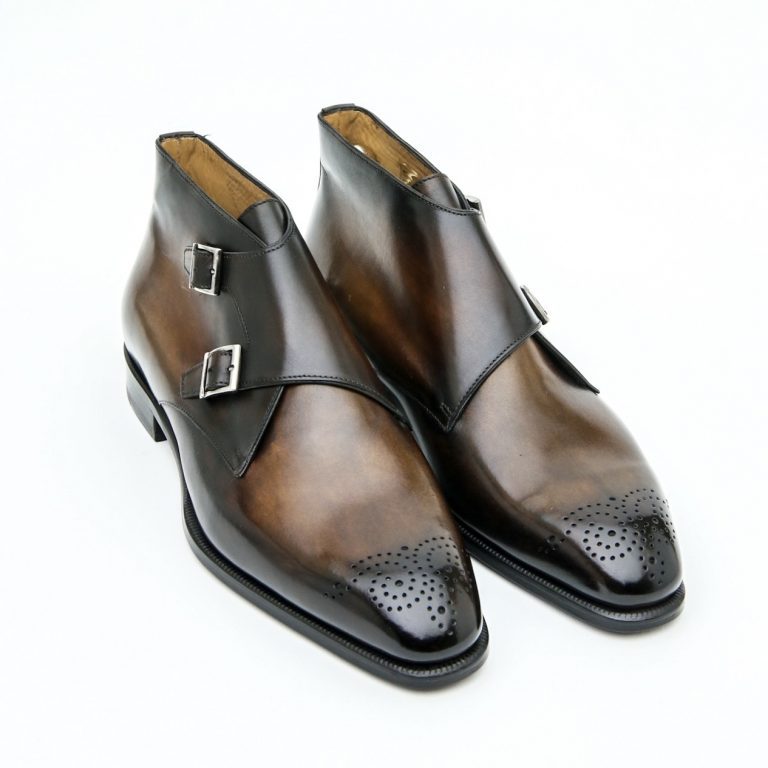 Handmade Men's Brown Leather Double Monk Strap Boots, Men Designer ...