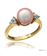 Size 6.5 - 14k Gold 8.5 mm Pink Pearl Ring w/ 0.105 Carat Brilliant Cut  - $467.70