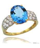Size 6 - 14k Gold Natural Swiss Blue Topaz Ring 10x8 mm Oval Shape Diamond  - $794.66