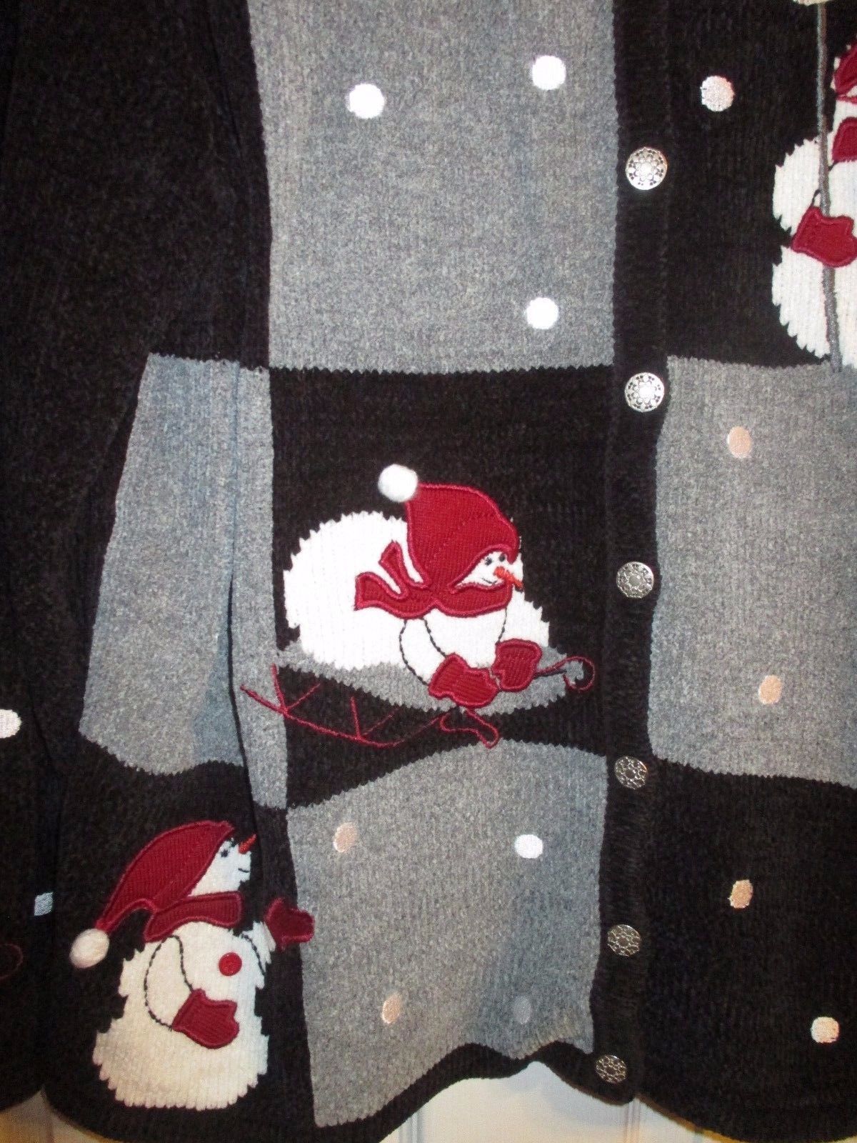 C.J. Banks Snowman Sweater Cardigan Hand Embroidered 1X Womens Top - Sweaters