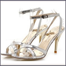 Silver Italian Stiletto Bridal Low High Heel Rhinestone Spike Strappy Sandals  image 2