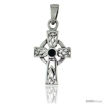 Sterling Silver Small Trinity Celtic Cross Pendant w/ Single Black CZ, w/ 18in   - $28.67