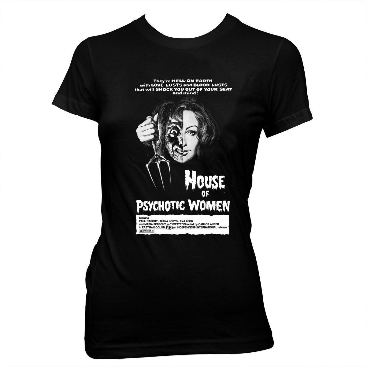 House of Psychotic Women - 70s Horror -Women's Hand screened 100% cotton t-shirt