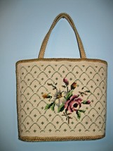 Vintage JR Florida Needlepoint Purse Handbag Beige Pink Roses Has Feet o... - $42.56