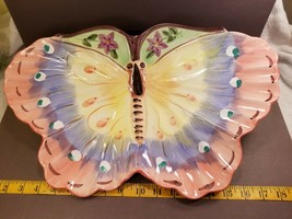 Large Ceramic Butterfly Floral Serving Platter Decor Vintage World Bizarre - $16.85