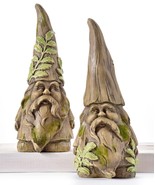 Gnome Tree Figurines Set of 2 Wood Carved Design Textured Detailing Poly... - $64.79