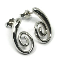 SOLID 18K WHITE GOLD PENDANT EARRINGS, SPIRAL, OVAL, PENDANT, MADE IN ITALY image 1