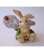 Bunny Rabbit Purple Flowers Statue Figurine Easter Painted Green Leaf La... - $15.00