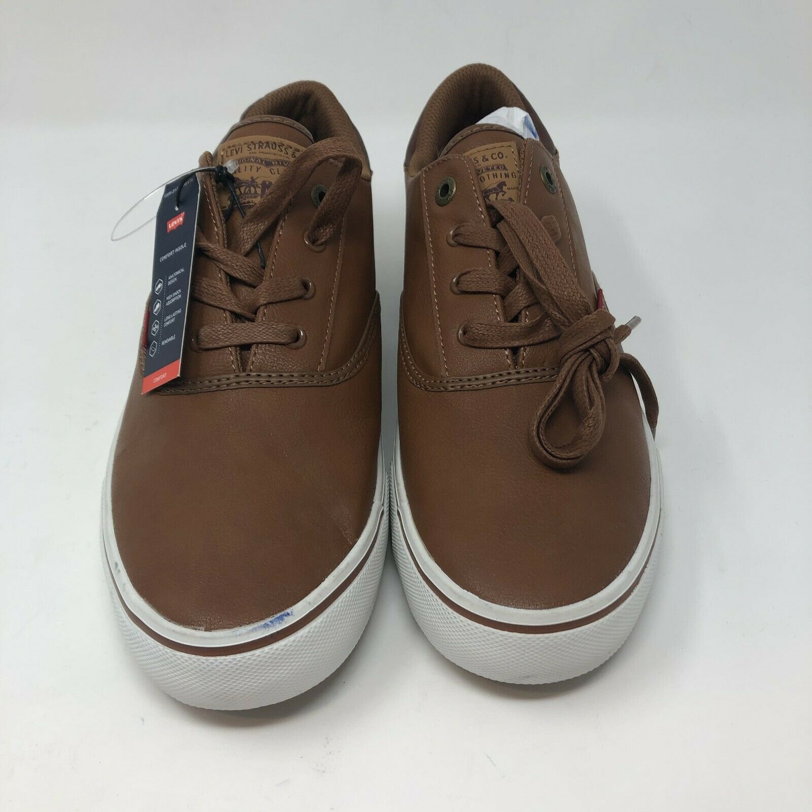 Levis Faux Leather Sneakers Shoes Mens 9.5 Brown Laced NWD - Athletic