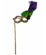 Gold, Silver Purple Glitter Flower Feather Stick Mask Masquerade Mask - $22.76