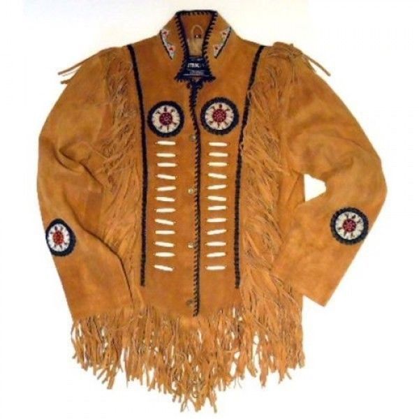 Men's Suede Leather Native America Style Tassel Jacket Fringe Bones ...