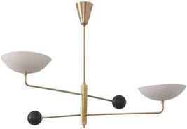 2 Light Curved Pendant Mid Century Modern Raw Brass Sputnik Chandelier Light Fix image 1