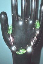 Murano Glass Pastel Bracelet Pink & Green w/ Silver Beads 8" NIB (JT3) - $24.99