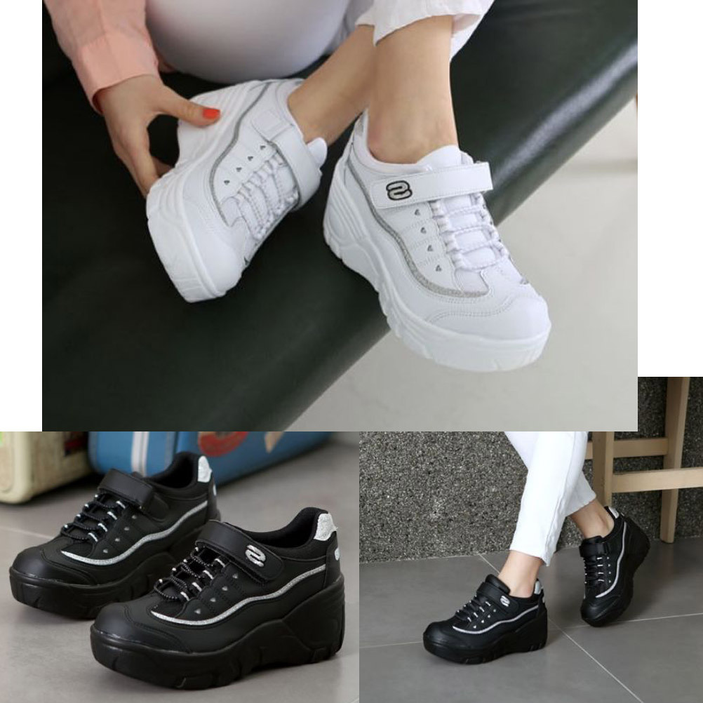 New Women's High Heels Lace Up Casual Velcro Platform Shoes Sneakers ...