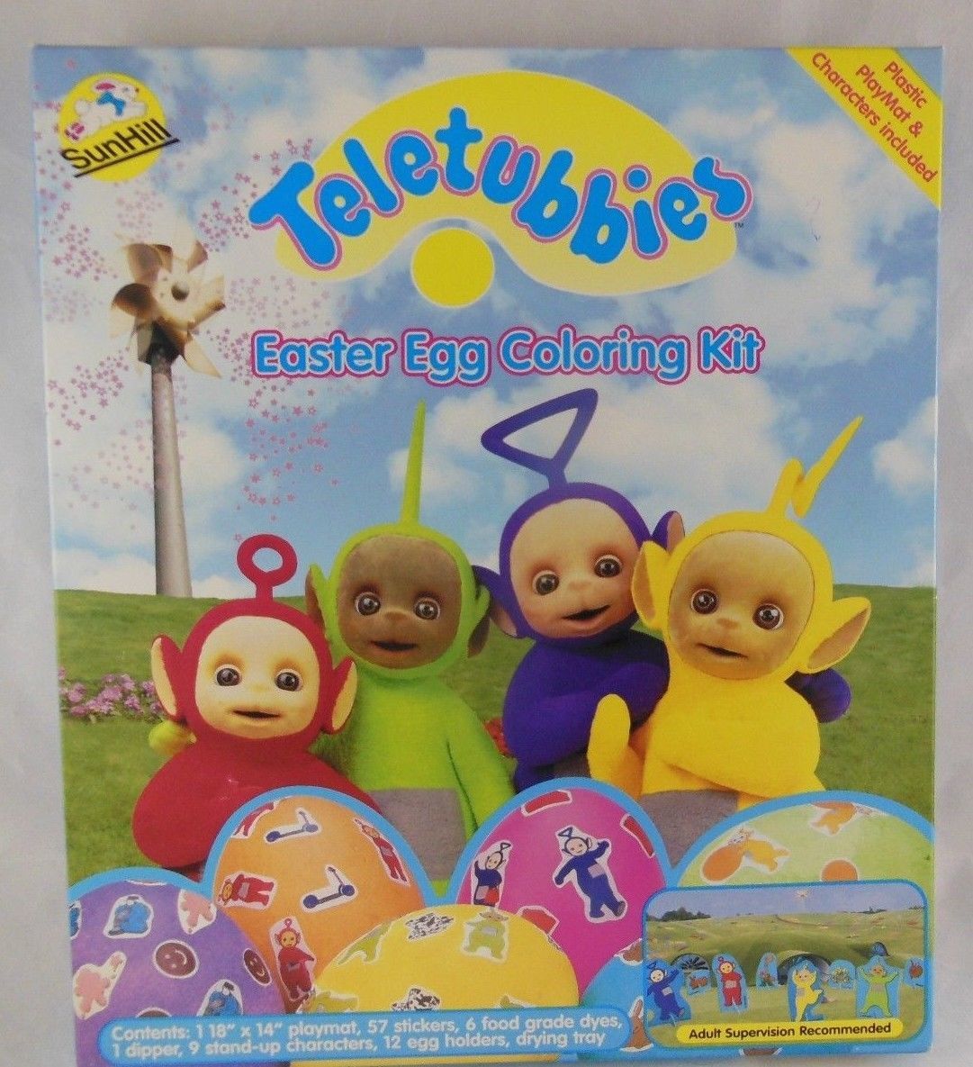 New Teletubbies Easter Egg Coloring Kit W/Stand Up Characters 1998 Rare