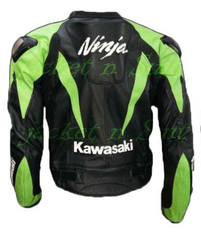 KAWASAKI NINJA GREEN LEATHER JACKET MOTORCYCLE BIKER MEN'S - Outerwear