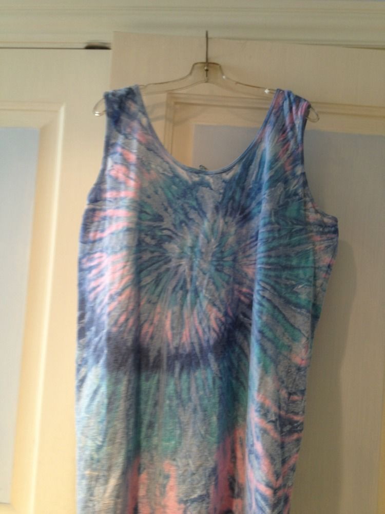 Tye Dye Beach Cover Up Dress In Blue Green Pink One Size Fits Most ...