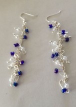 You'll Sparkle Inside & Out In Pierced Earrings Beaded Blue & White Pearl Tone - $19.99