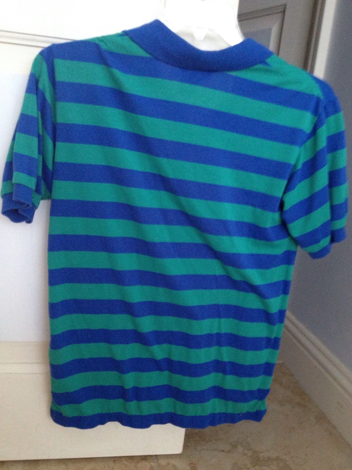 Short Sleeve Blue And Green Polo Striped Shirt By Stats Size Large ...