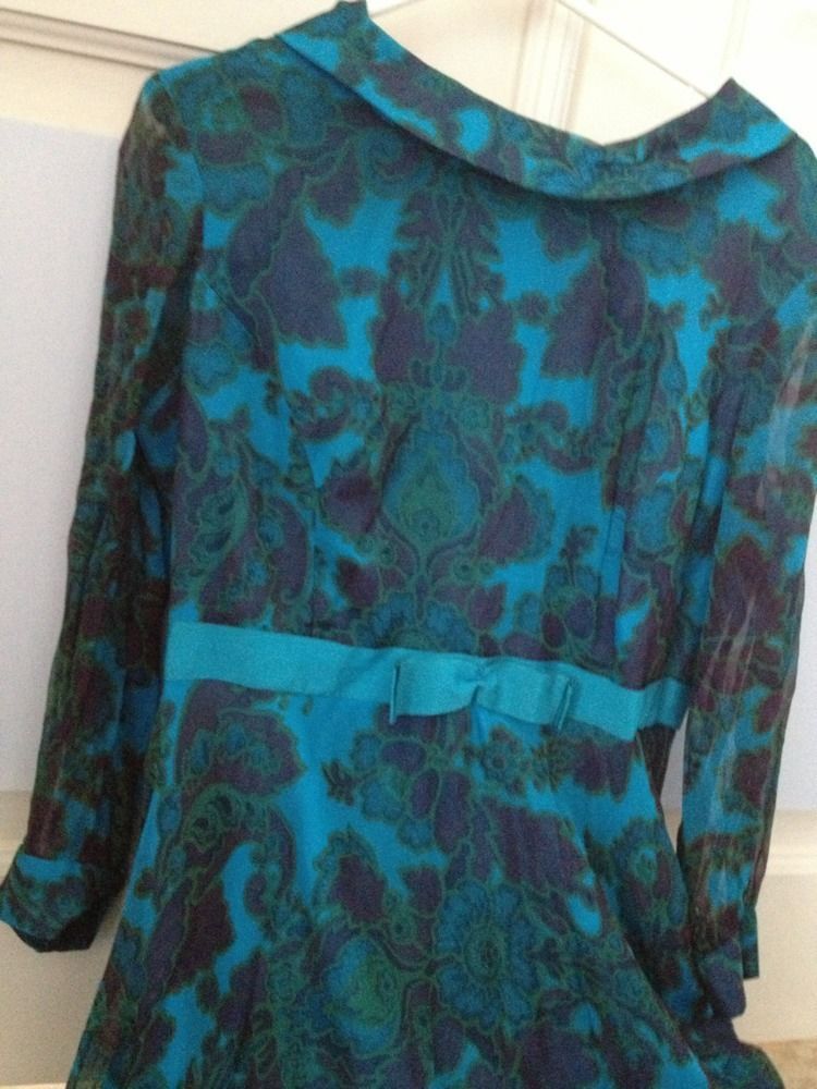 vintage turquoise paisley full length chiffon evening dress size medium ...