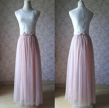 Sleeveless Crop Lace Long Tulle Skirt Pink Rustic Bridesmaid Dresses Plus Size image 2