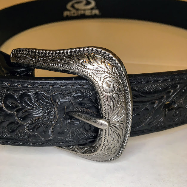 Womens Roper Black Embossed Leather Belt with Silver Buckle Size 32 - Belts