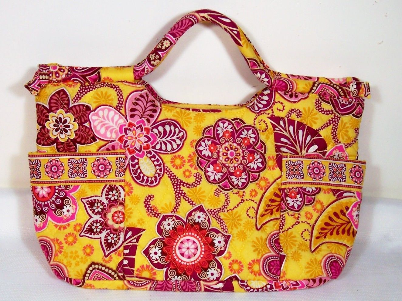 Vera Bradley Gabby Bali Gold Satchel Handbag Tote Bag Purse Yellow Pink ...