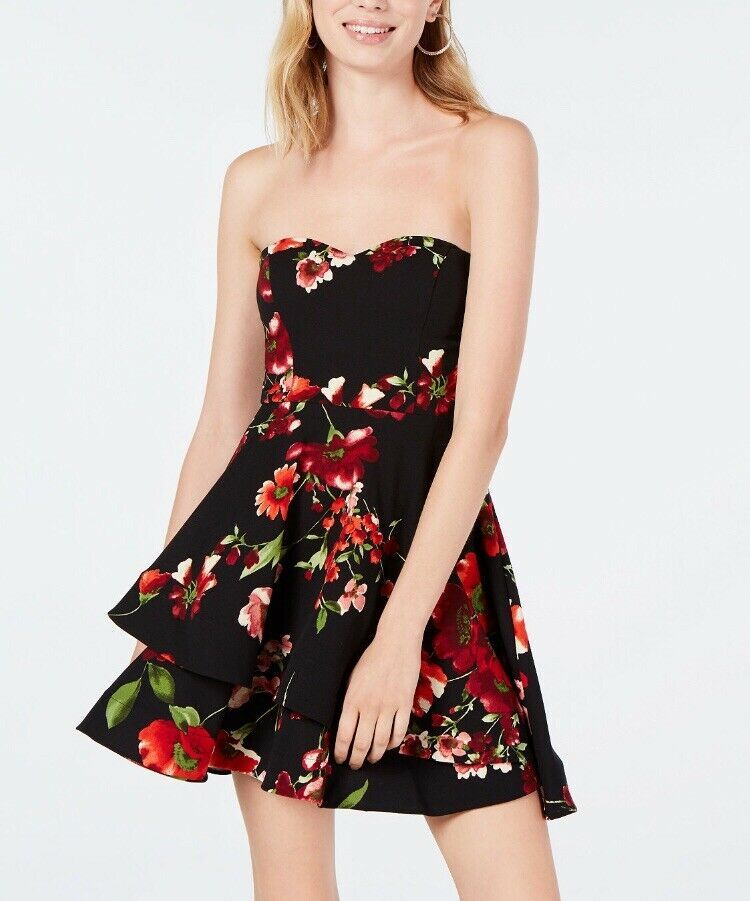 B Darlin. Juniors' Strapless Floral Fit & Flare Dress Size 1/2 - Dresses