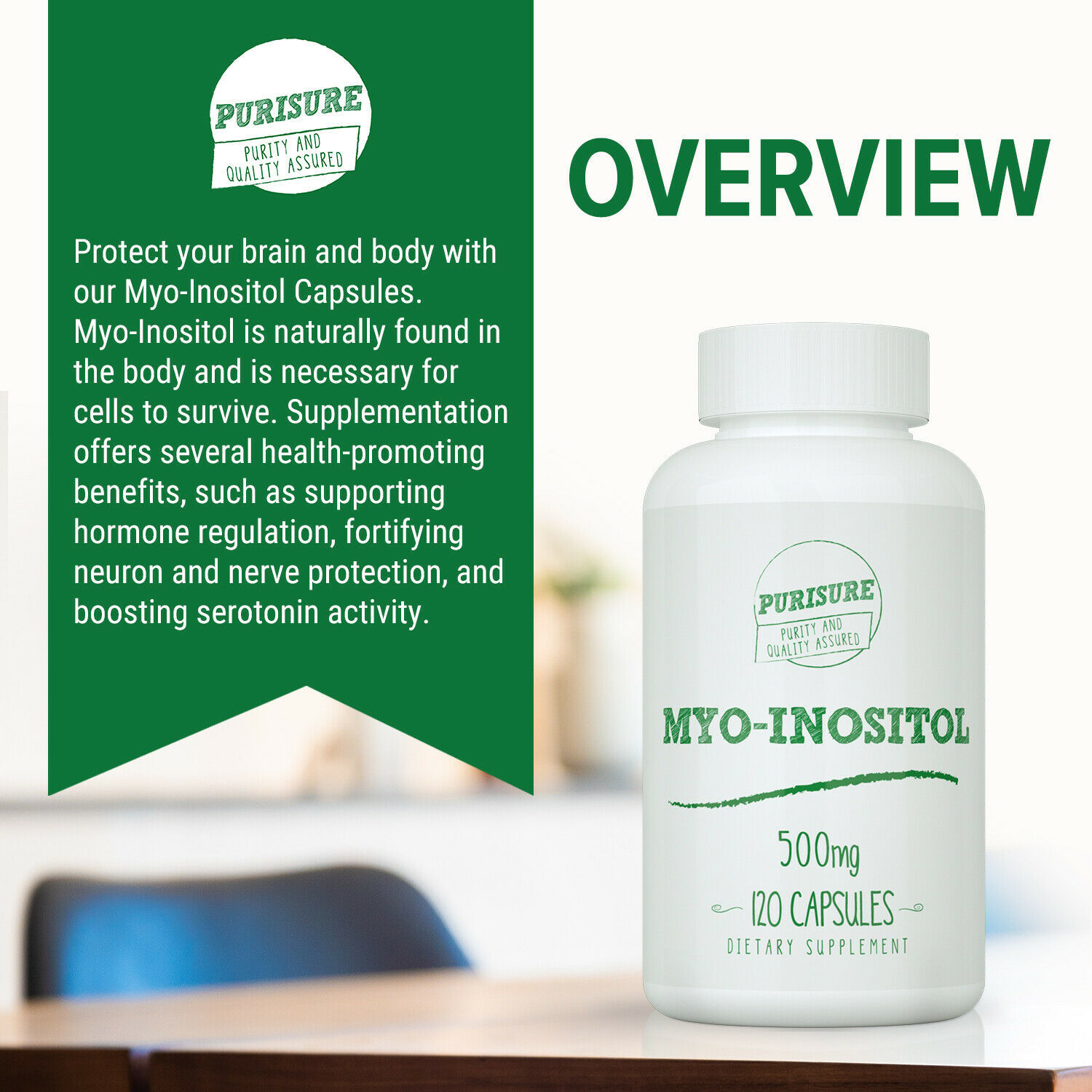 Purisure Myo Inositol 120 Capsules Fertility Day Supply 2000mg Daily