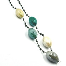 GREEN GRAY YELLOW 2.5cm ALTERNATE MURANO GLASS OVALS NECKLACE 20" MADE IN ITALY image 2