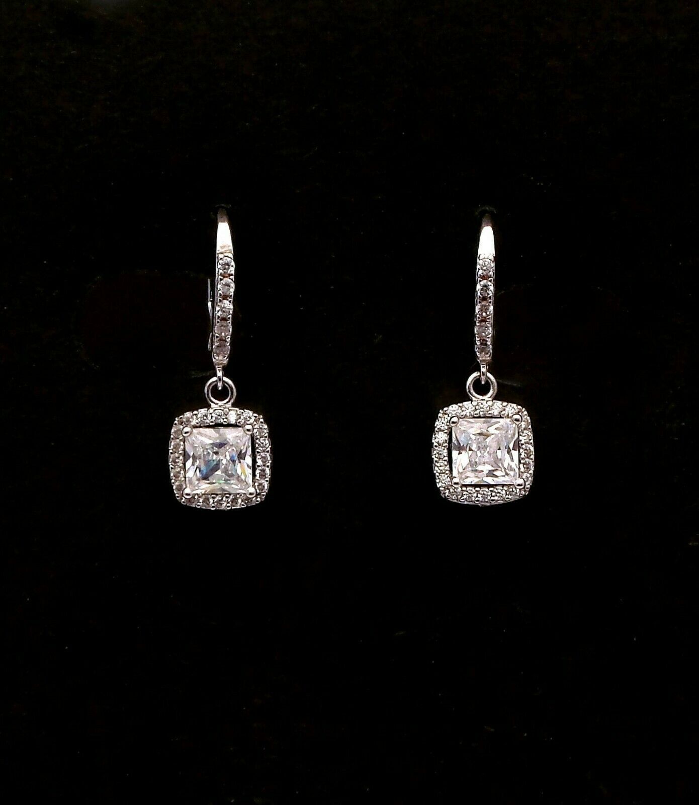 3Ct Princess Cut VVS1/D Diamond Drop & Dangle Earrings 18K White Gold