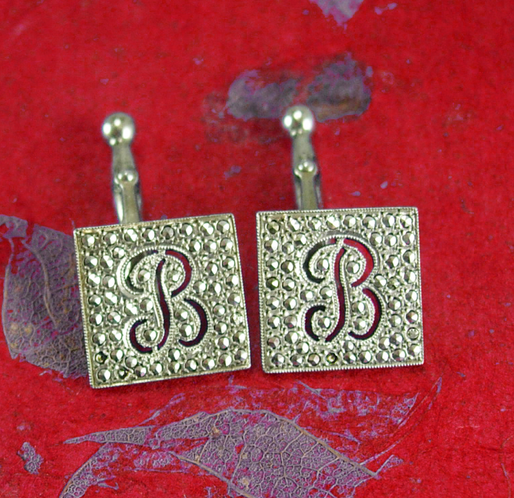 Marcasite Initialed B Cufflinks Vintage Sterling Silver 8.6 Grams Fine ...