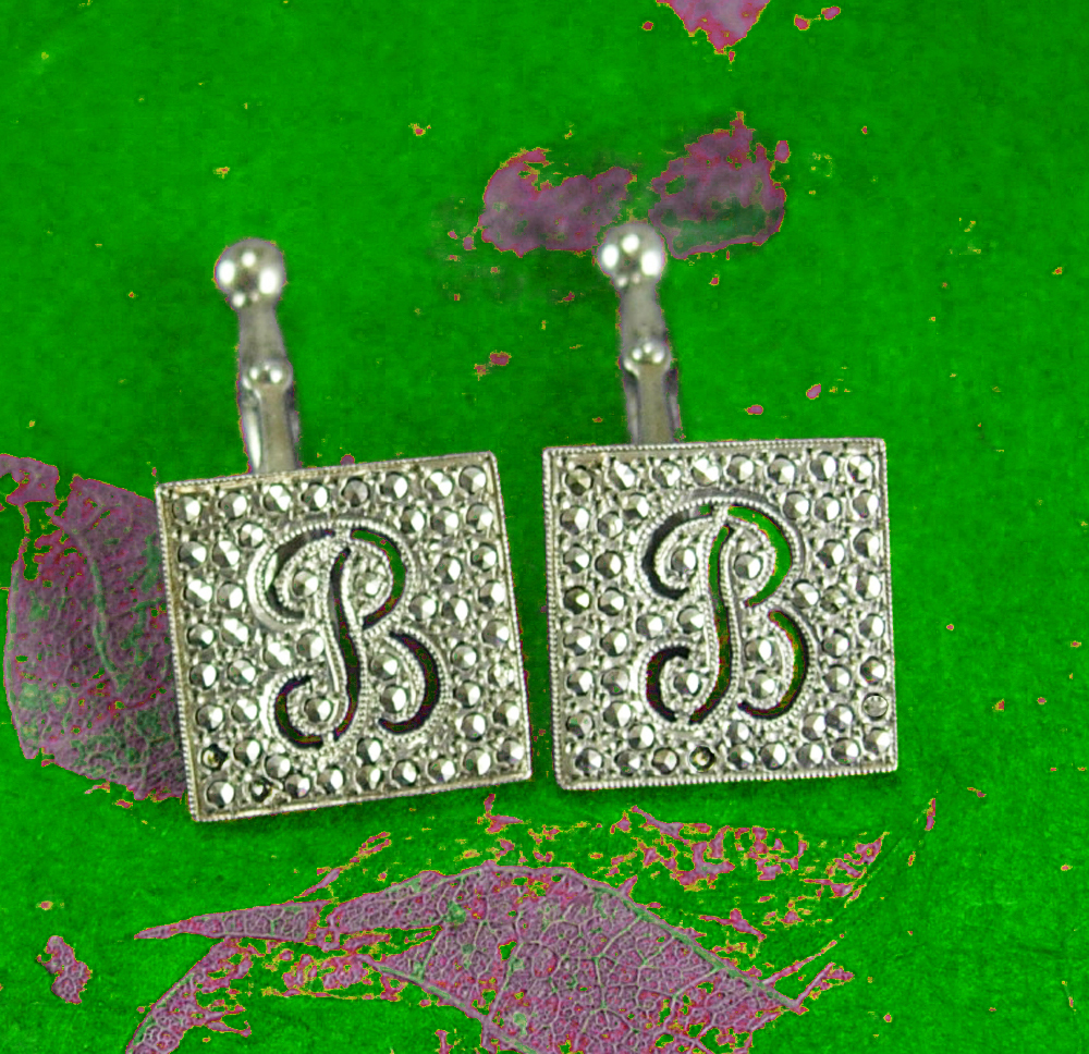 Marcasite Initialed B Cufflinks Vintage Sterling Silver 8.6 Grams Fine ...