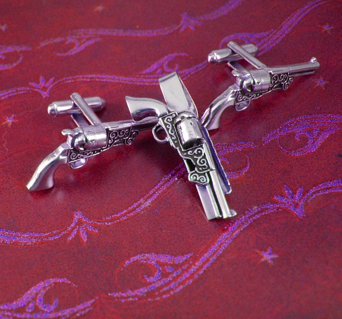 HALLMARKED STERLING SILVER PISTOL GUN CUFFLINKS SILVER COWBOY PISTOL CUFFLINKS 