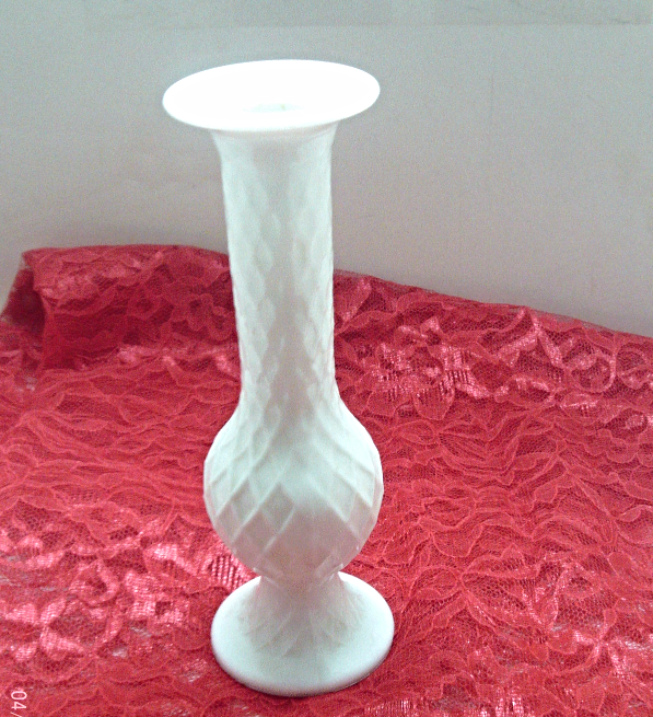 Vintage E. O. Brody & Co. Cut Diamond Pattern Milk Glass Bud Vase