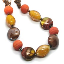 ROSE NECKLACE ORANGE YELLOW STRIPED DISC OVAL SPHERE MURANO GLASS MULTI WIRES image 2