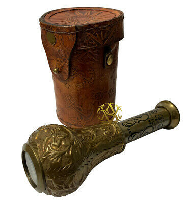 Antique vintage brass 4" telescope with leather boxcollectible good gift item 