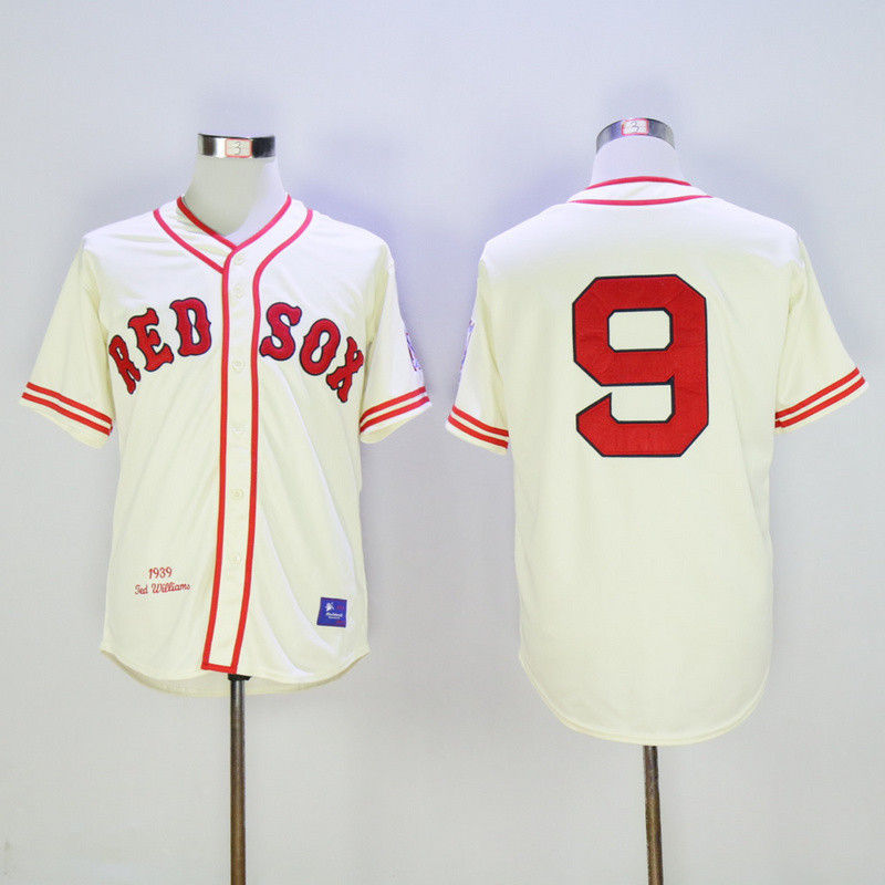 Boston Red Sox 9 Ted Williams Cream Throwback Baseball Jersey Fan