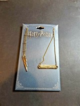 Bioworld Harry Potter Gold Tone Necklace Mischief Managed & Lightning Bolt - $9.74