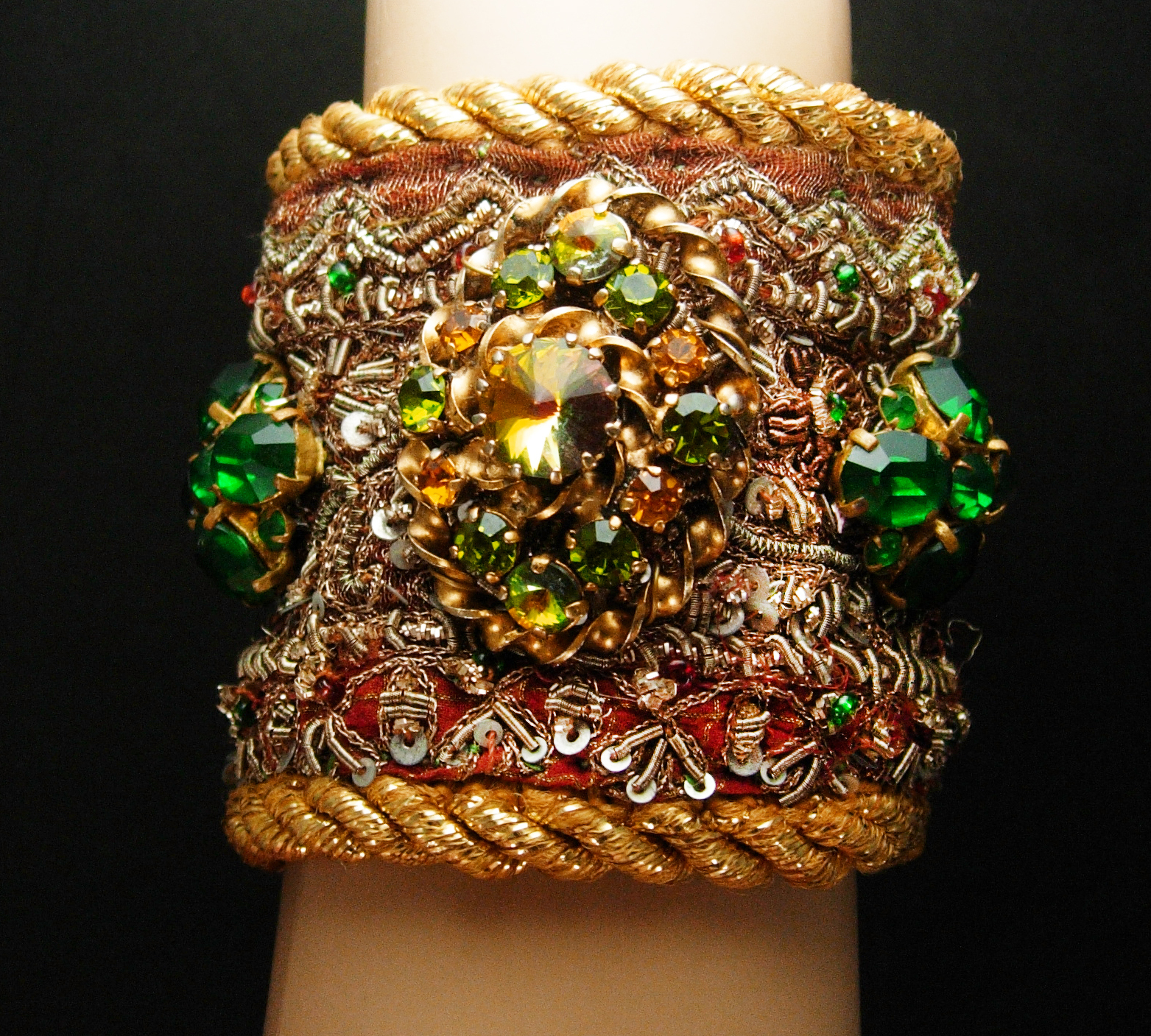 French Bullion Renaissance CUFF bracelet loaded with jewels Gold