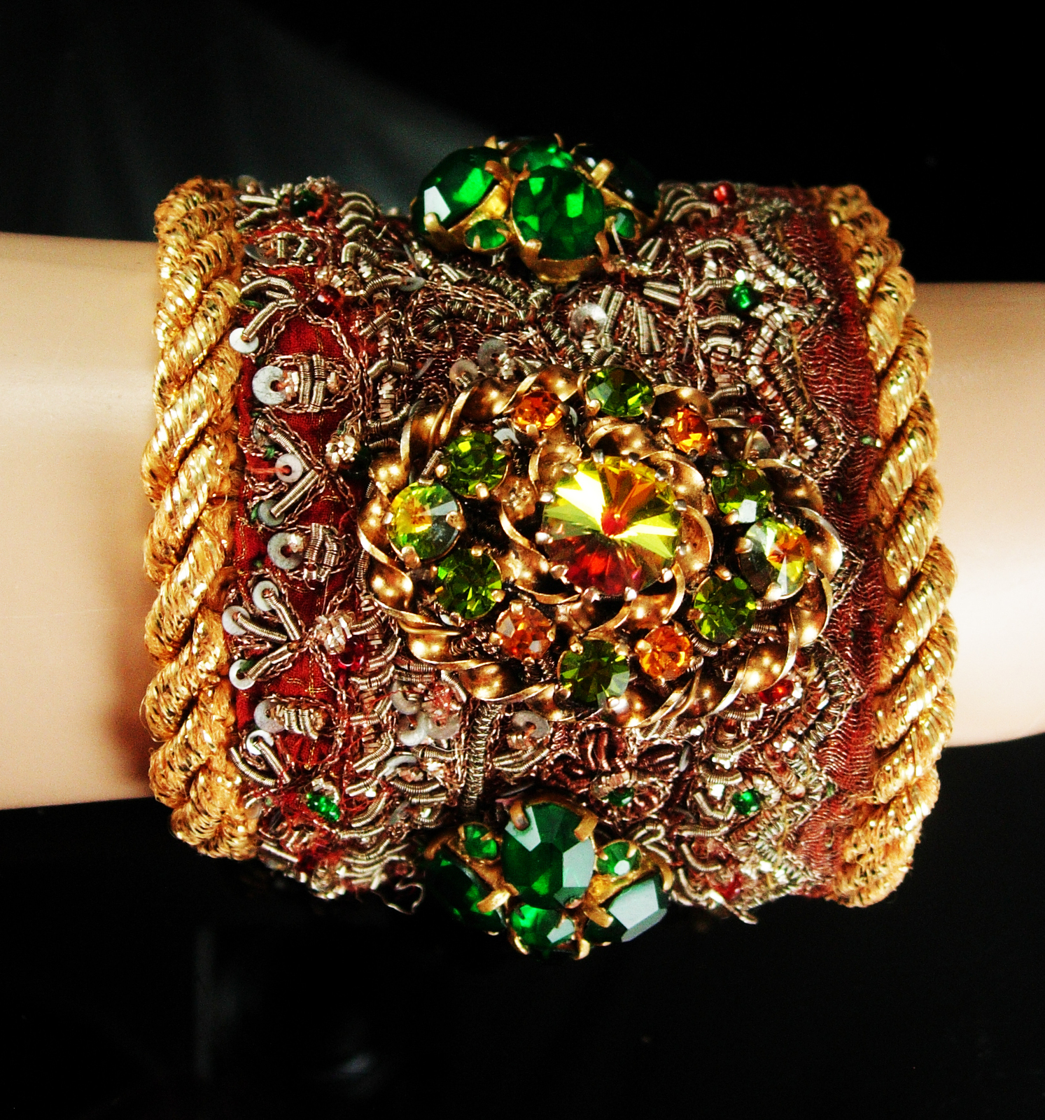 French Bullion Renaissance CUFF bracelet loaded with jewels Gold